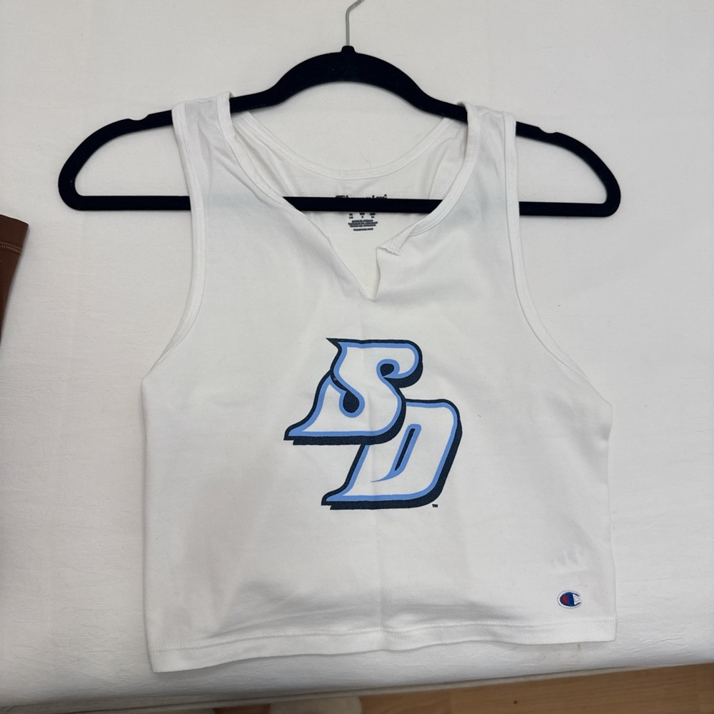 Champion White Tank with Blue Graphic